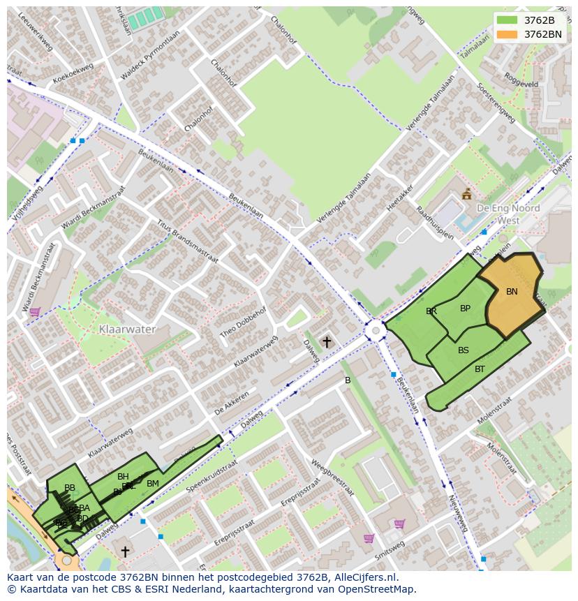 Afbeelding van het postcodegebied 3762 BN op de kaart.