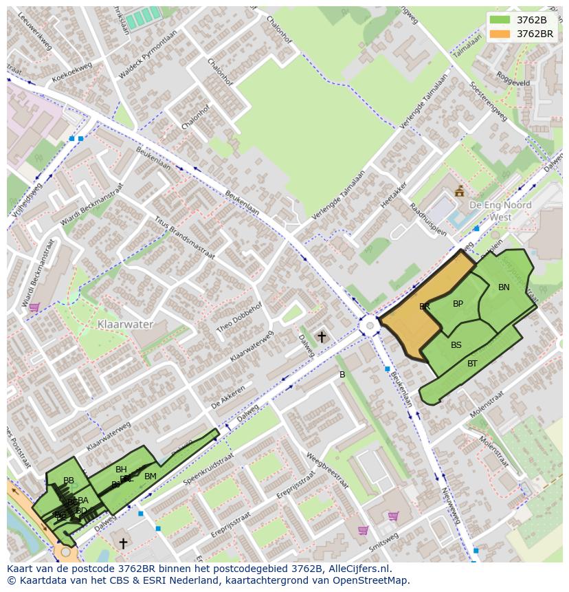 Afbeelding van het postcodegebied 3762 BR op de kaart.