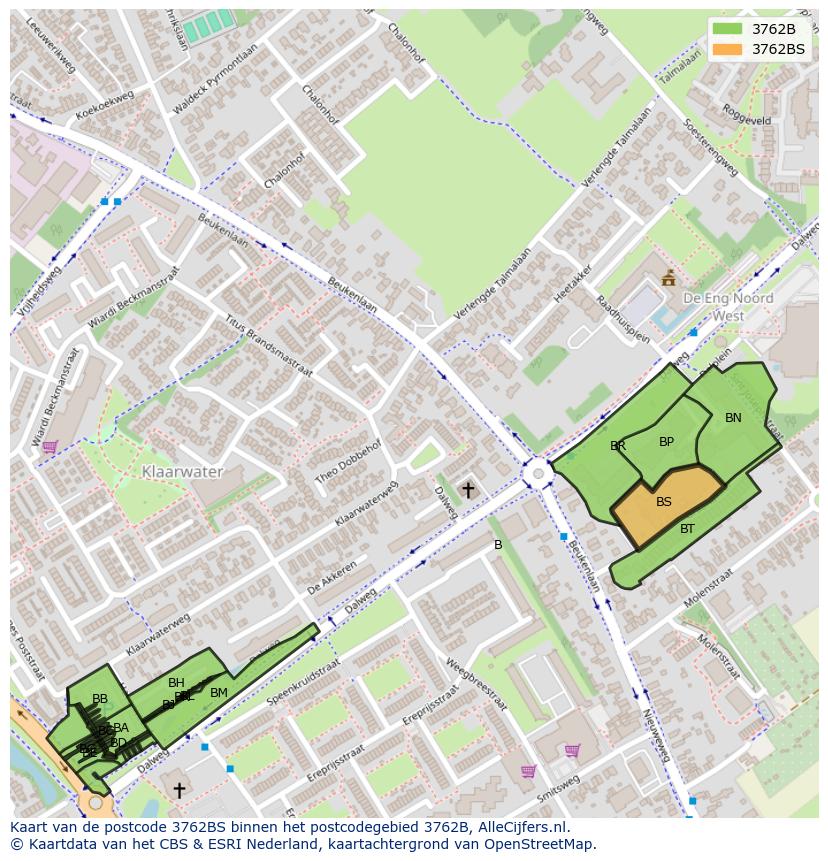 Afbeelding van het postcodegebied 3762 BS op de kaart.