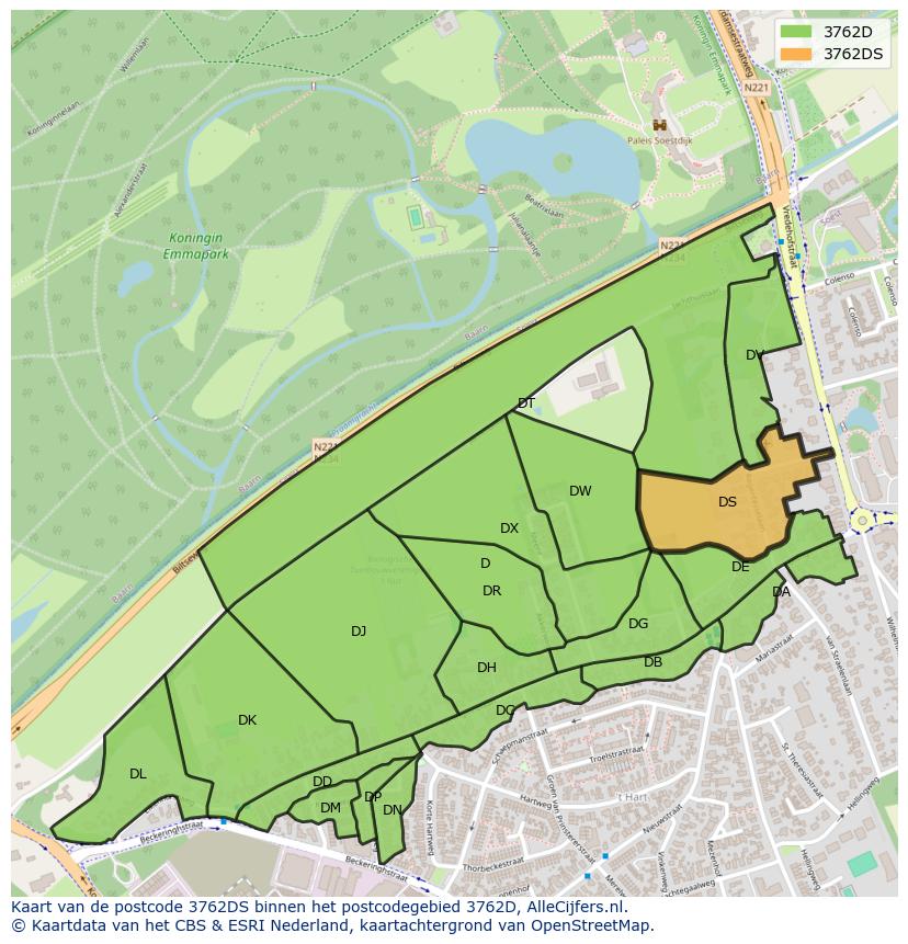Afbeelding van het postcodegebied 3762 DS op de kaart.