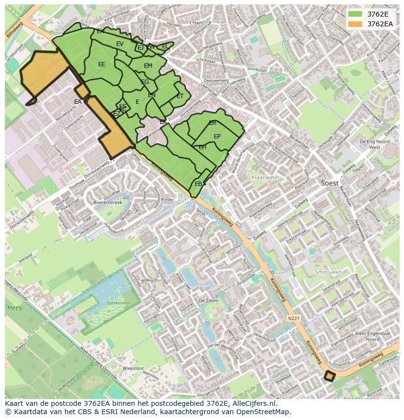 Afbeelding van het postcodegebied 3762 EA op de kaart.