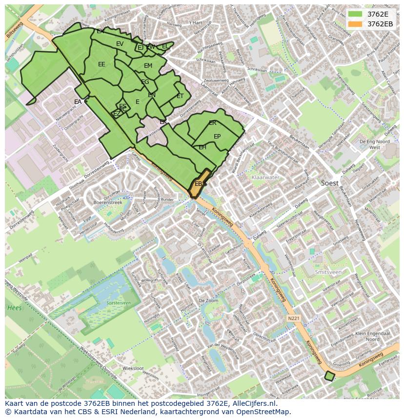 Afbeelding van het postcodegebied 3762 EB op de kaart.