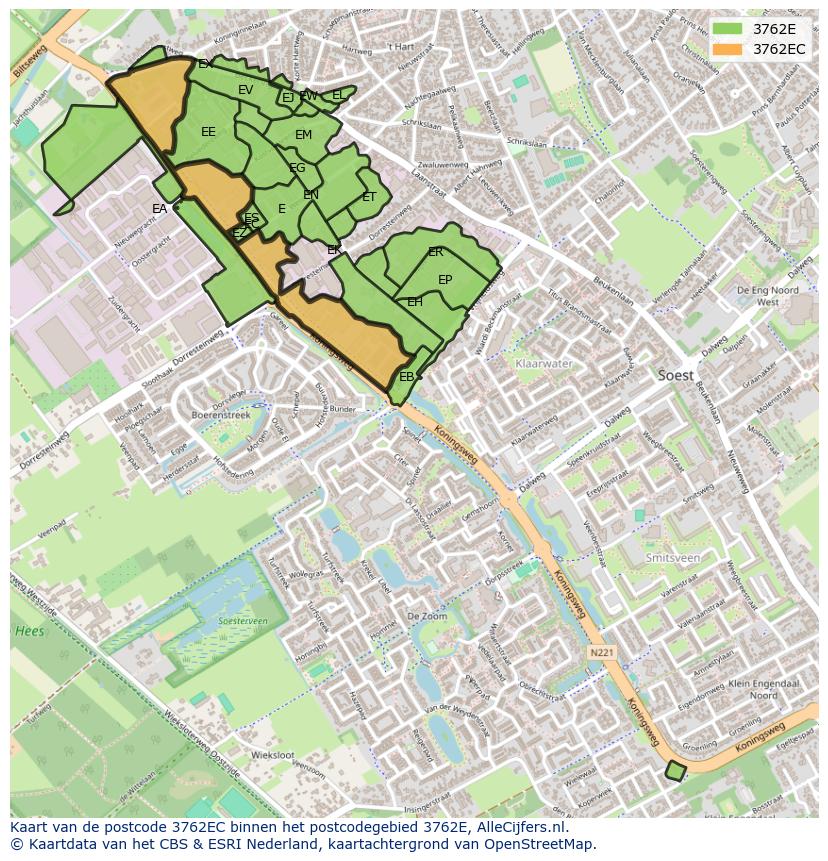 Afbeelding van het postcodegebied 3762 EC op de kaart.