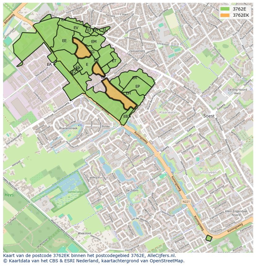 Afbeelding van het postcodegebied 3762 EK op de kaart.