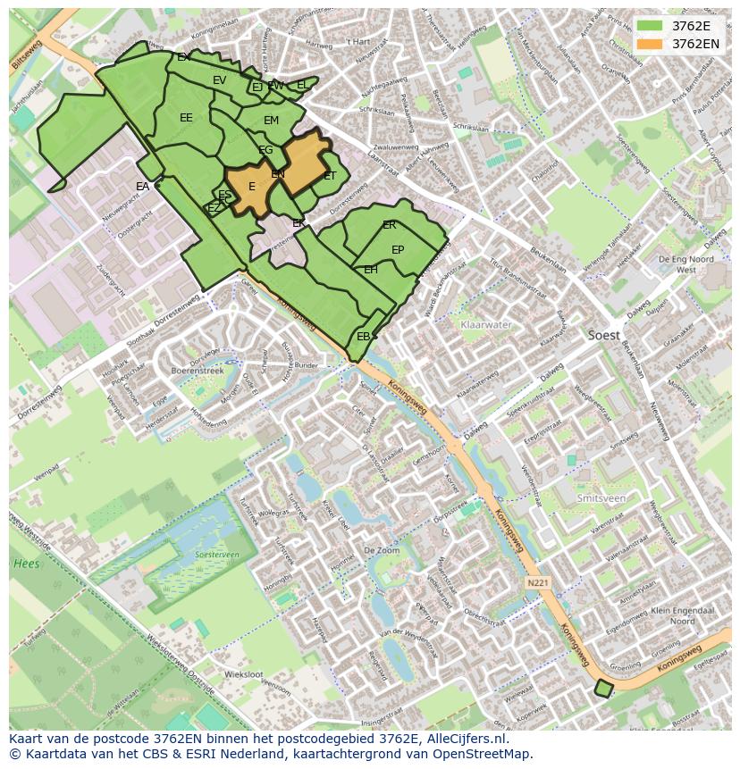 Afbeelding van het postcodegebied 3762 EN op de kaart.