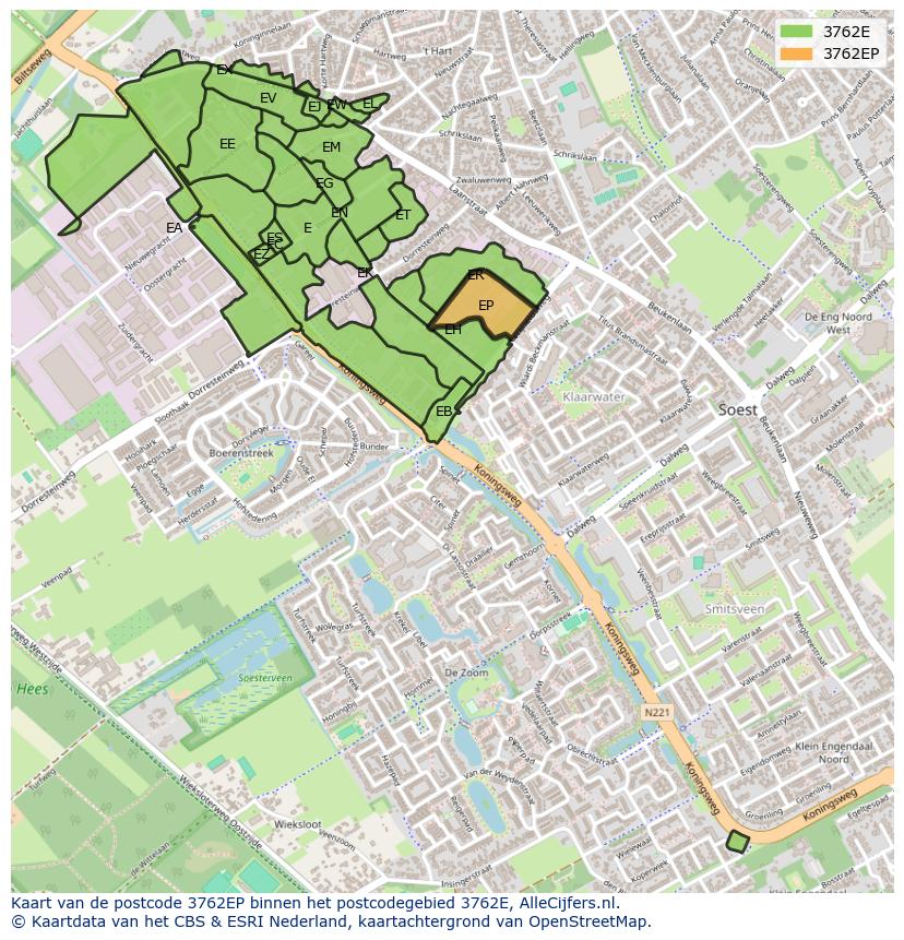 Afbeelding van het postcodegebied 3762 EP op de kaart.