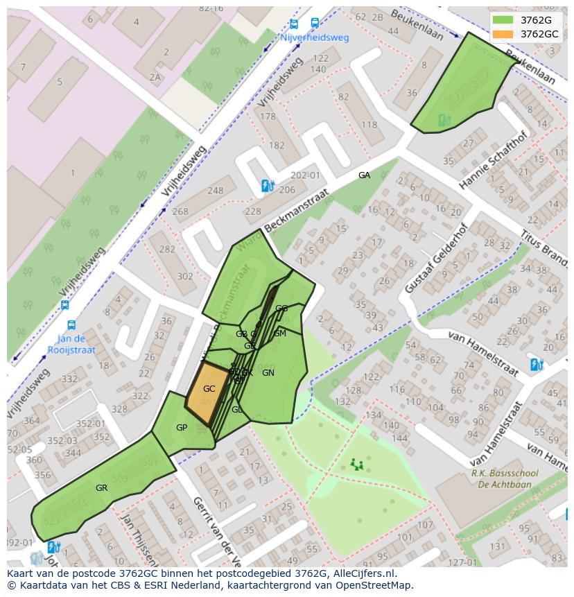 Afbeelding van het postcodegebied 3762 GC op de kaart.