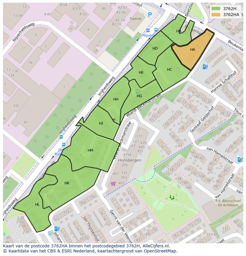 Afbeelding van het postcodegebied 3762 HA op de kaart.