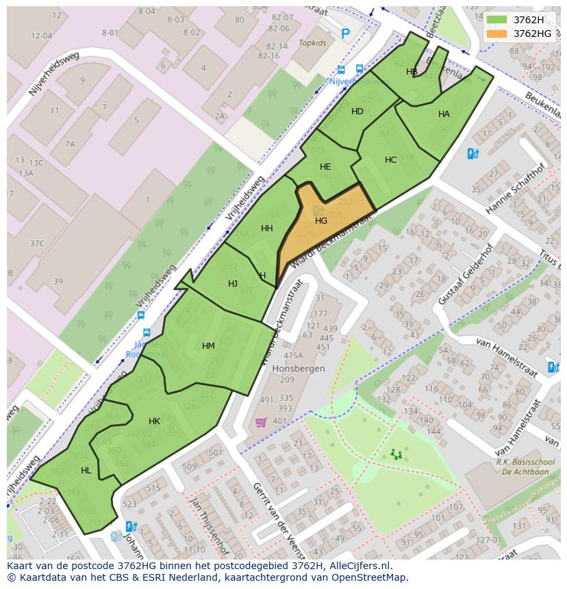 Afbeelding van het postcodegebied 3762 HG op de kaart.