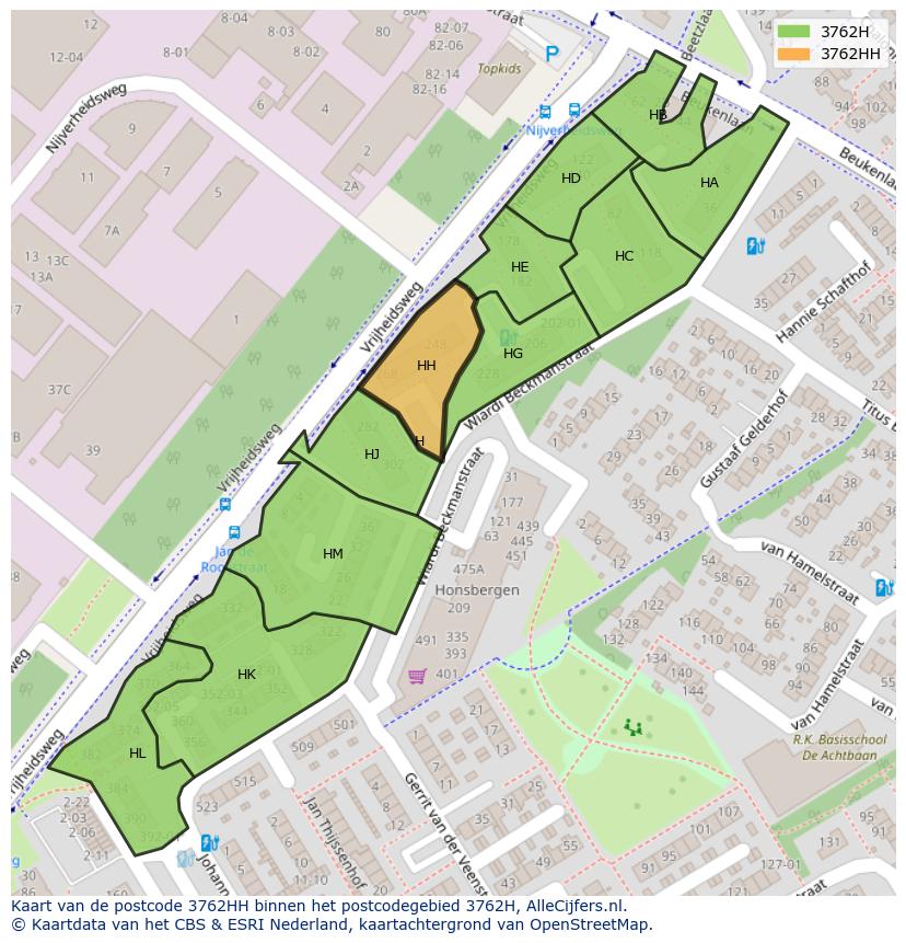 Afbeelding van het postcodegebied 3762 HH op de kaart.