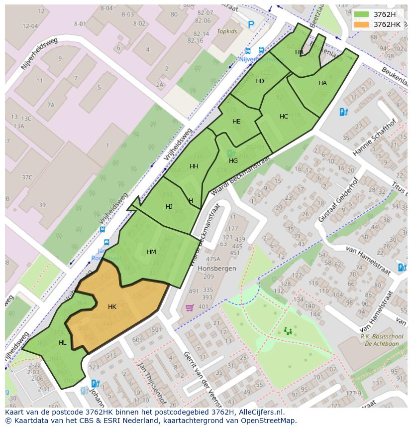 Afbeelding van het postcodegebied 3762 HK op de kaart.