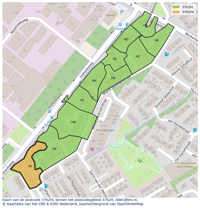 Afbeelding van het postcodegebied 3762 HL op de kaart.