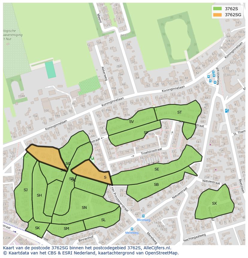 Afbeelding van het postcodegebied 3762 SG op de kaart.