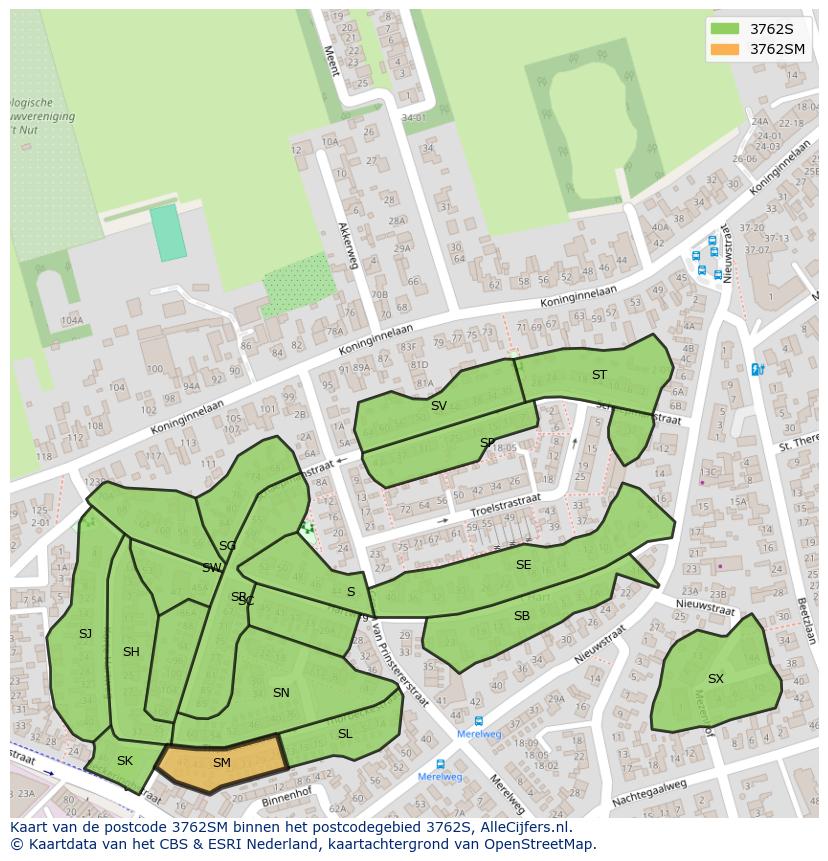 Afbeelding van het postcodegebied 3762 SM op de kaart.