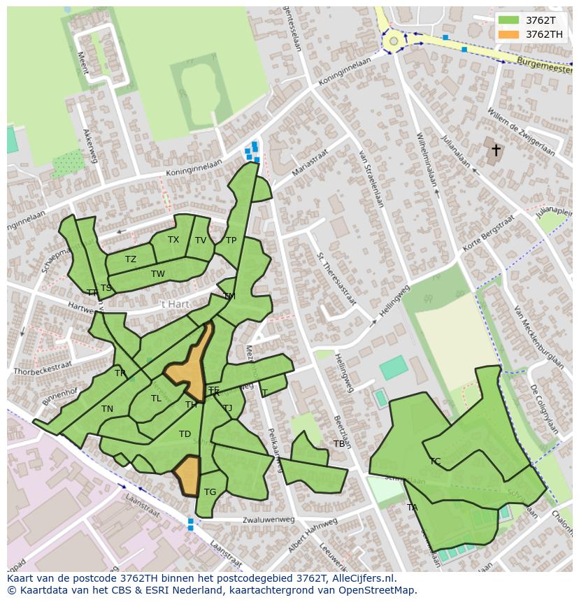 Afbeelding van het postcodegebied 3762 TH op de kaart.