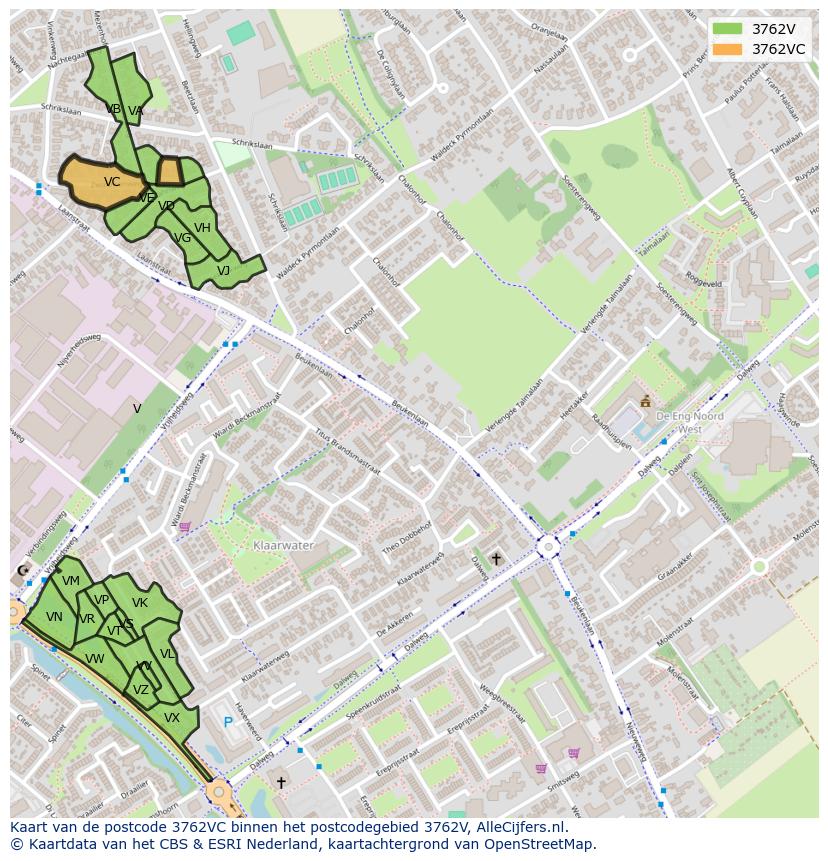 Afbeelding van het postcodegebied 3762 VC op de kaart.