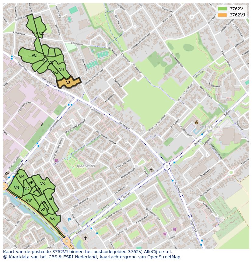 Afbeelding van het postcodegebied 3762 VJ op de kaart.