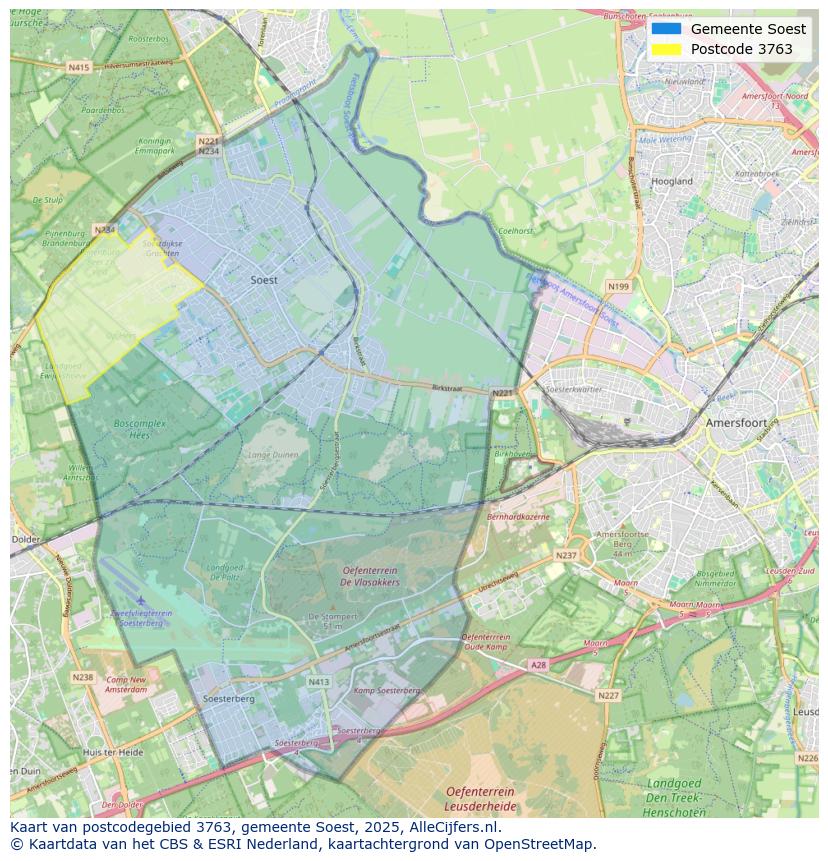 Afbeelding van het postcodegebied 3763 op de kaart.