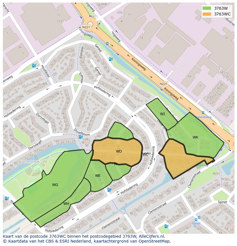 Afbeelding van het postcodegebied 3763 WC op de kaart.