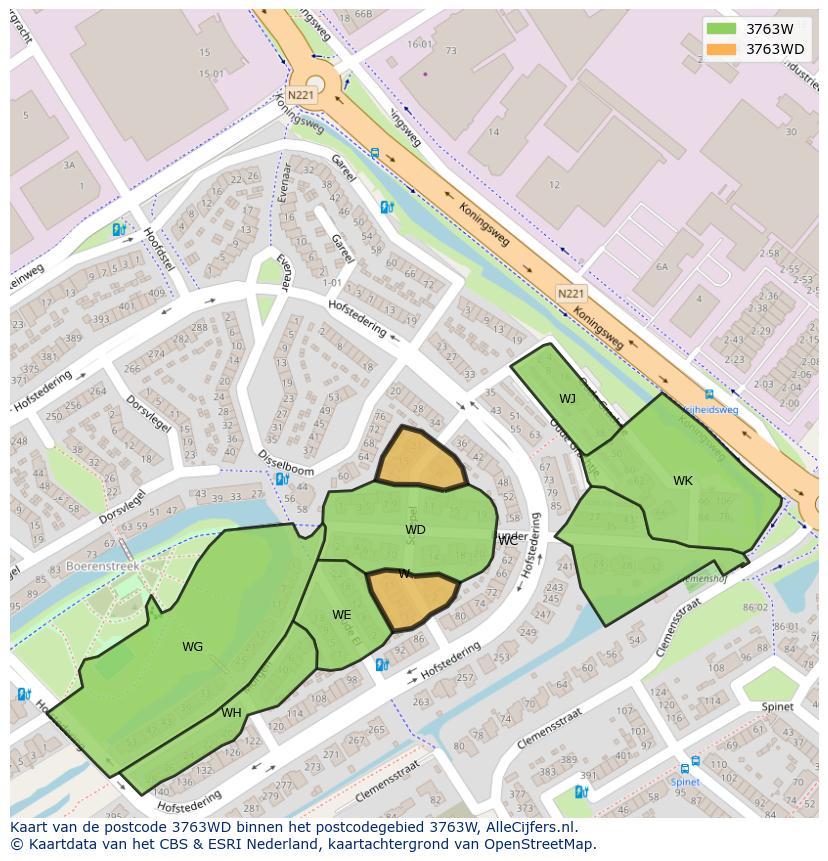Afbeelding van het postcodegebied 3763 WD op de kaart.