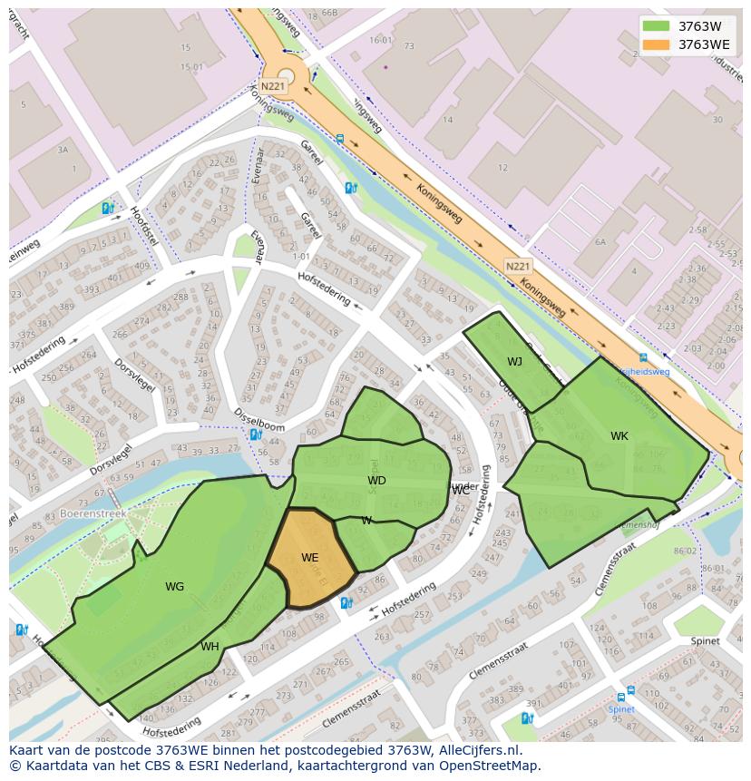 Afbeelding van het postcodegebied 3763 WE op de kaart.