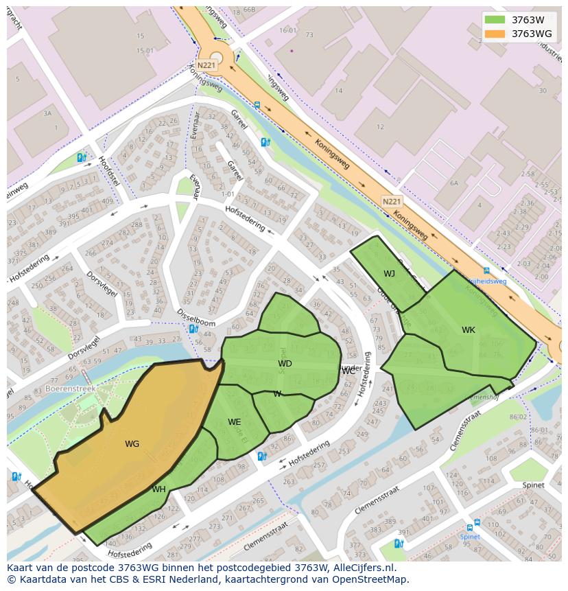 Afbeelding van het postcodegebied 3763 WG op de kaart.