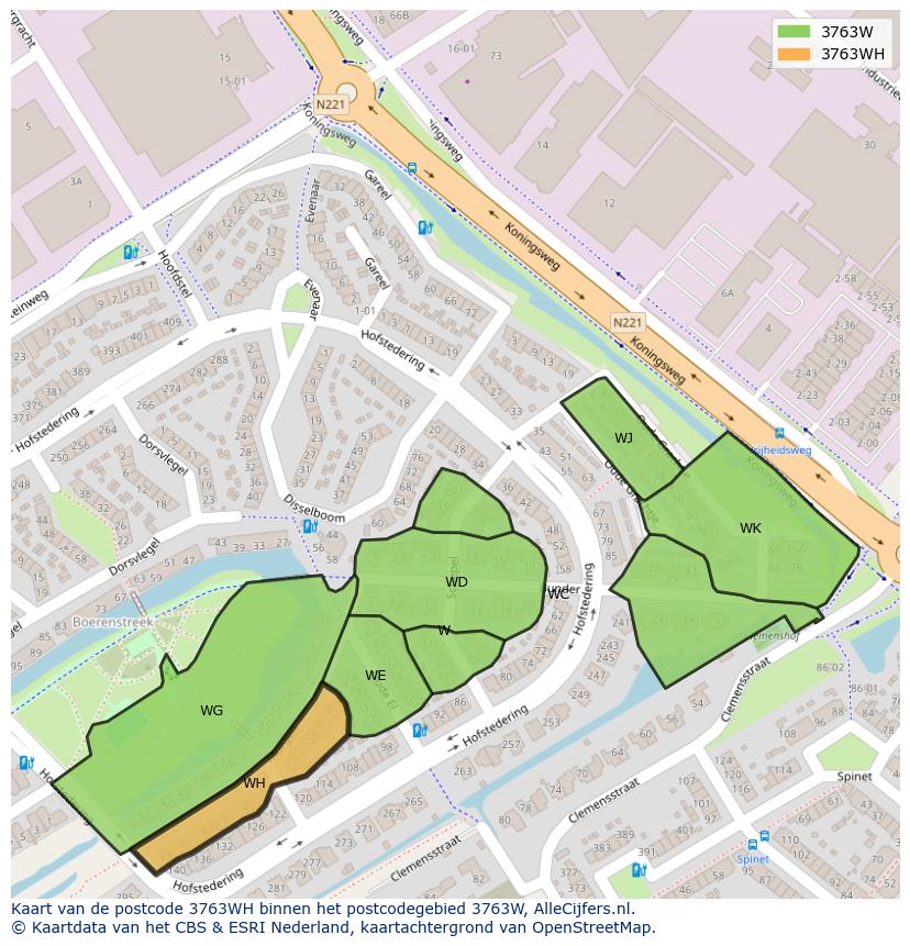 Afbeelding van het postcodegebied 3763 WH op de kaart.