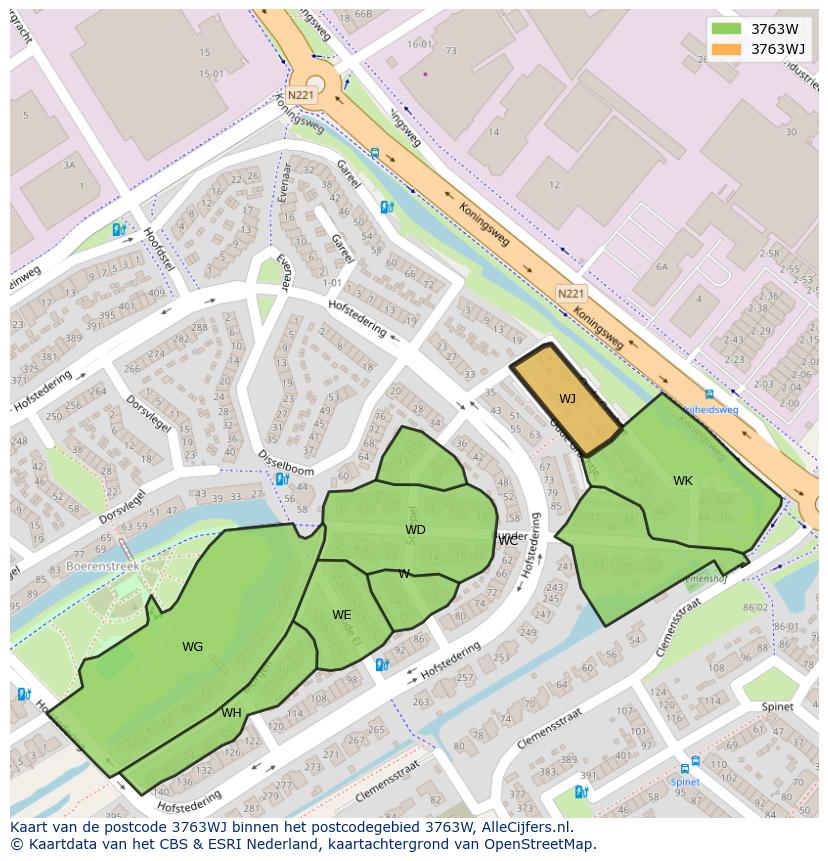 Afbeelding van het postcodegebied 3763 WJ op de kaart.
