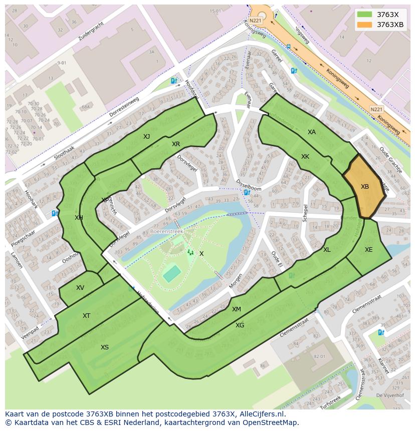 Afbeelding van het postcodegebied 3763 XB op de kaart.