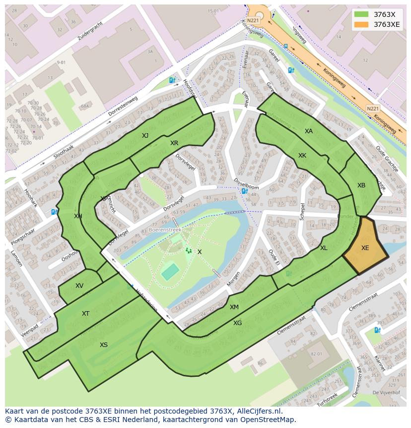 Afbeelding van het postcodegebied 3763 XE op de kaart.