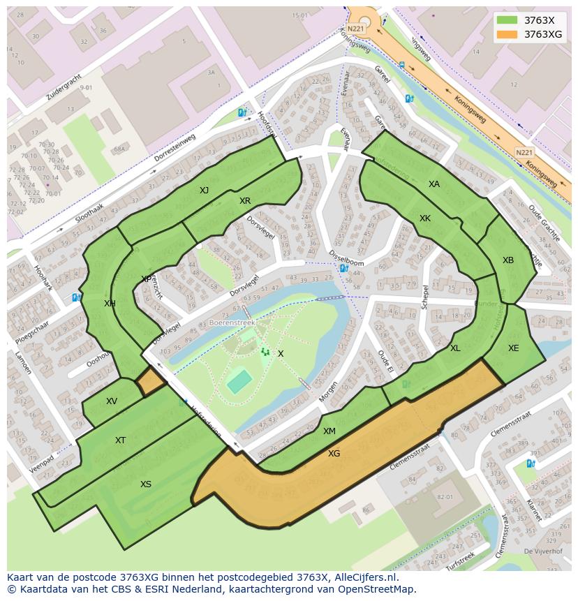 Afbeelding van het postcodegebied 3763 XG op de kaart.