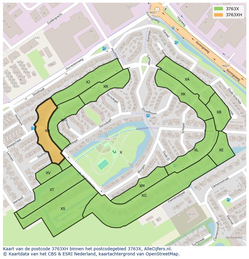 Afbeelding van het postcodegebied 3763 XH op de kaart.