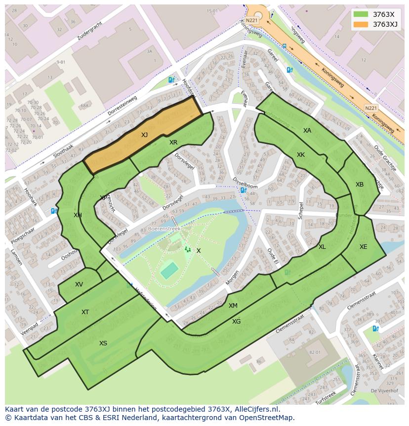 Afbeelding van het postcodegebied 3763 XJ op de kaart.