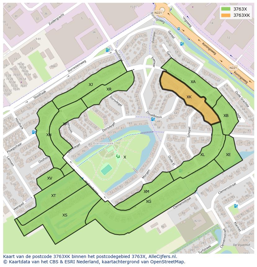 Afbeelding van het postcodegebied 3763 XK op de kaart.