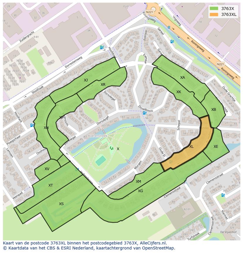 Afbeelding van het postcodegebied 3763 XL op de kaart.