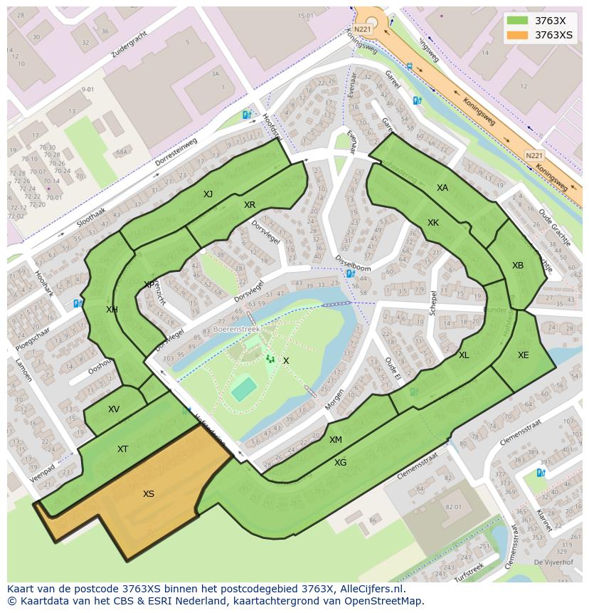 Afbeelding van het postcodegebied 3763 XS op de kaart.