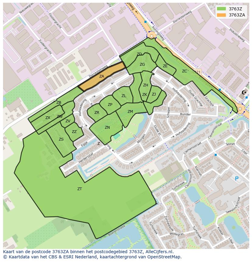 Afbeelding van het postcodegebied 3763 ZA op de kaart.