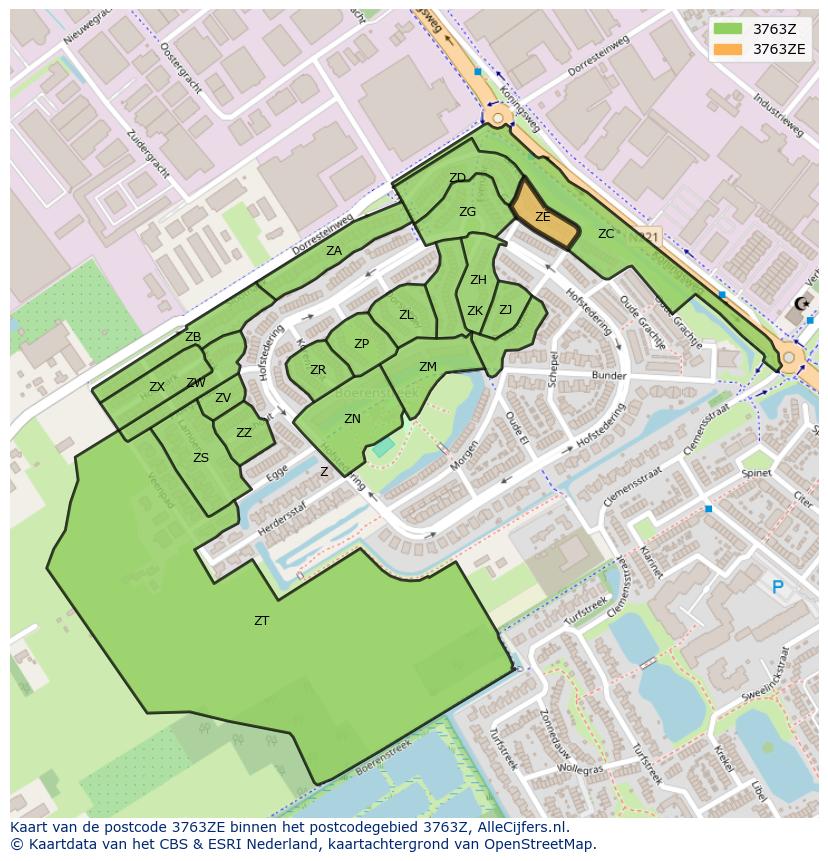 Afbeelding van het postcodegebied 3763 ZE op de kaart.