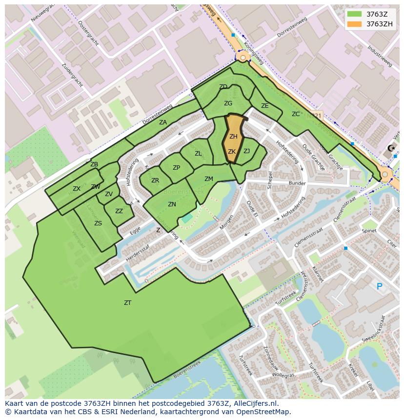 Afbeelding van het postcodegebied 3763 ZH op de kaart.