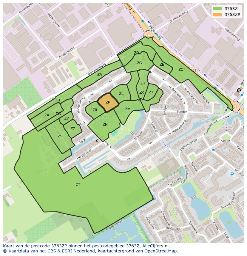 Afbeelding van het postcodegebied 3763 ZP op de kaart.