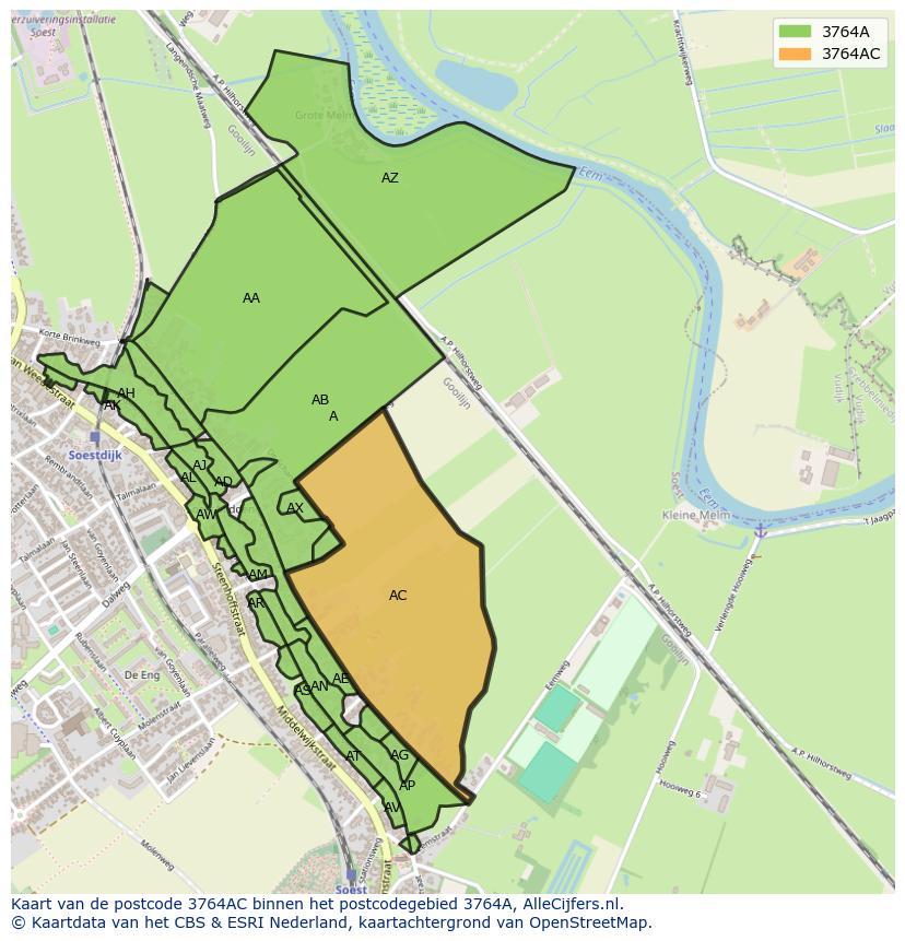 Afbeelding van het postcodegebied 3764 AC op de kaart.