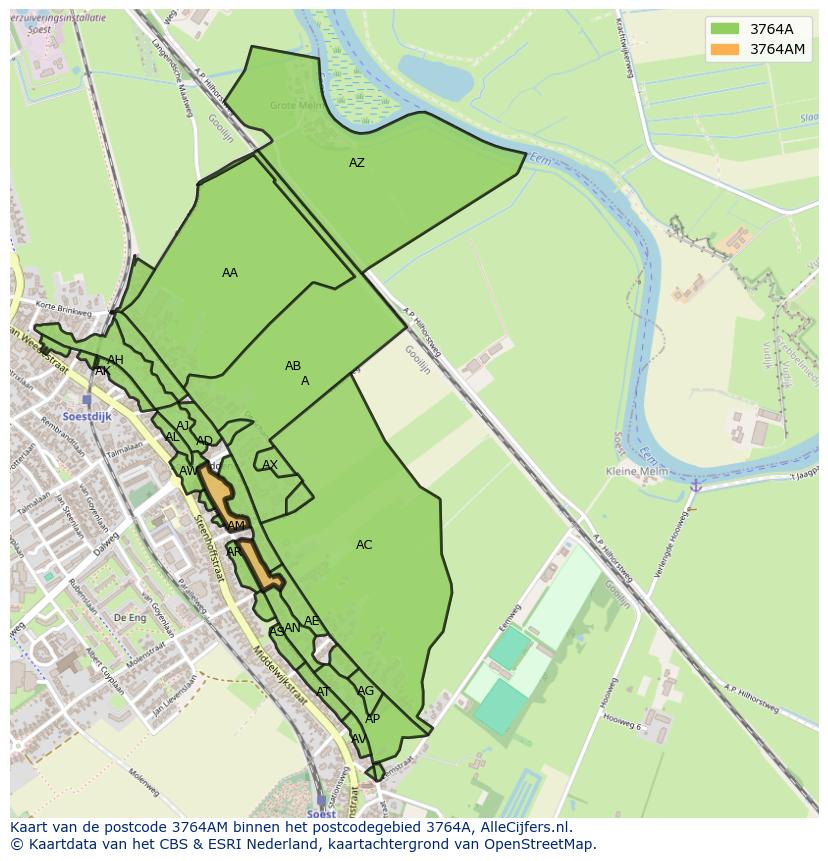 Afbeelding van het postcodegebied 3764 AM op de kaart.