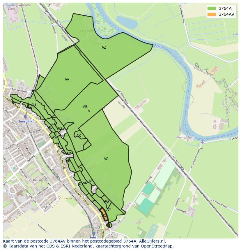 Afbeelding van het postcodegebied 3764 AV op de kaart.
