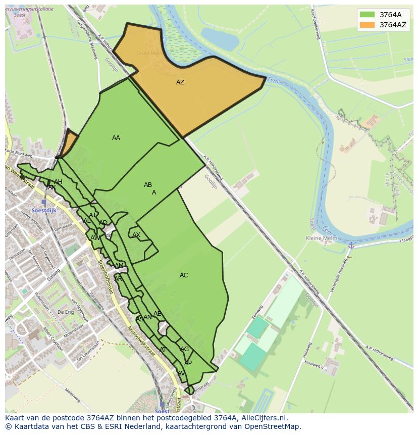Afbeelding van het postcodegebied 3764 AZ op de kaart.