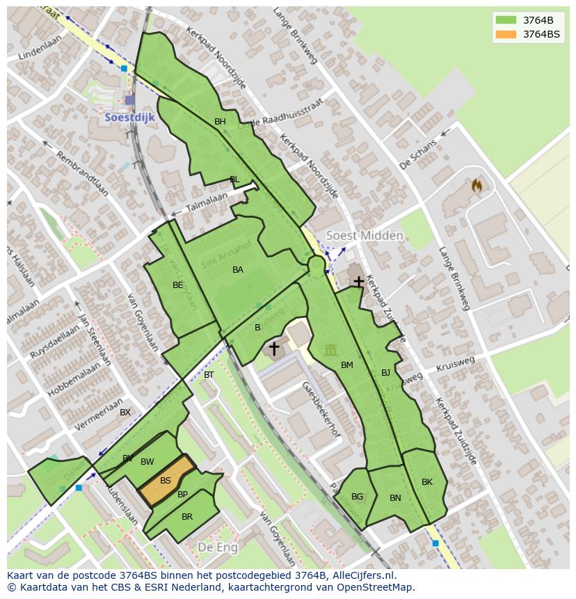 Afbeelding van het postcodegebied 3764 BS op de kaart.
