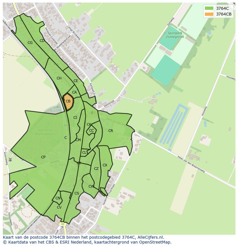 Afbeelding van het postcodegebied 3764 CB op de kaart.