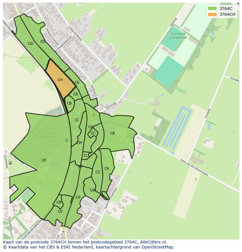 Afbeelding van het postcodegebied 3764 CH op de kaart.