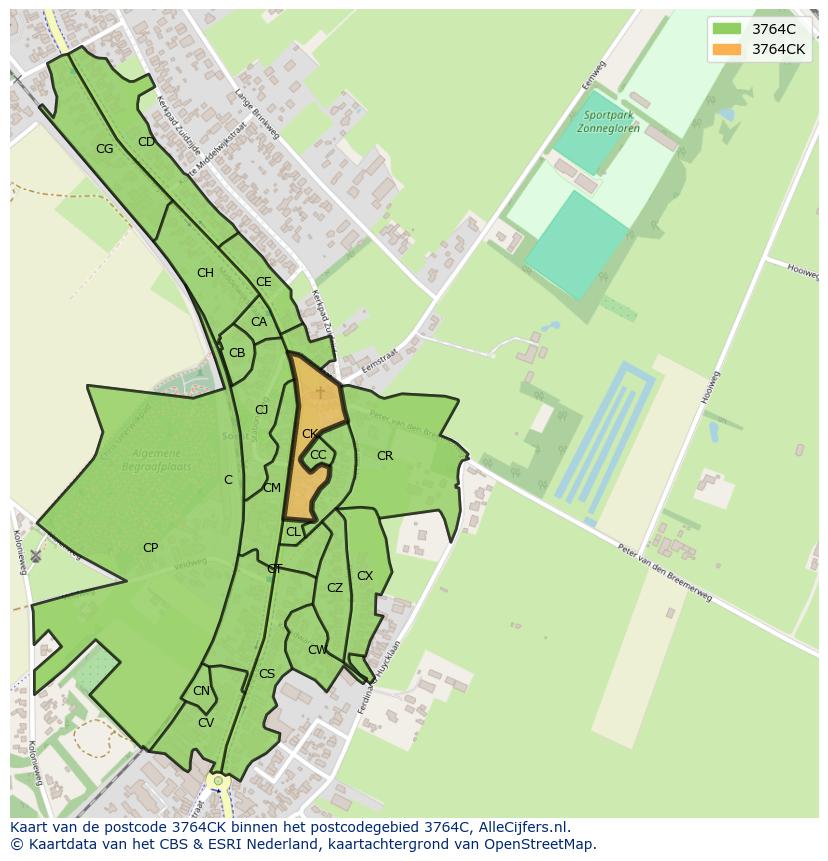 Afbeelding van het postcodegebied 3764 CK op de kaart.