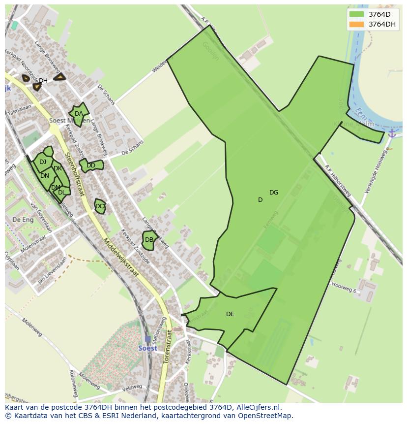 Afbeelding van het postcodegebied 3764 DH op de kaart.