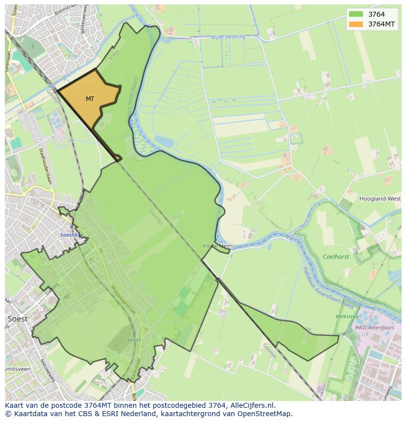 Afbeelding van het postcodegebied 3764 MT op de kaart.